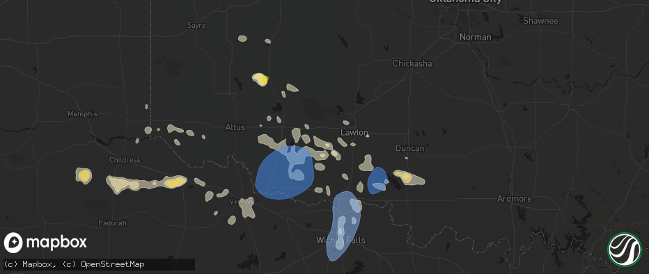 Hail map in Cache, OK on June 18, 2026