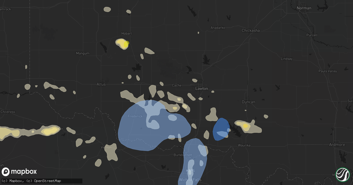 Hail map in Cache, OK on June 18, 2026