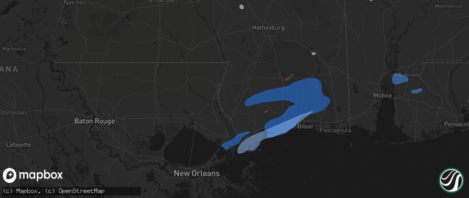 Hail map in Carriere, MS on June 18, 2026