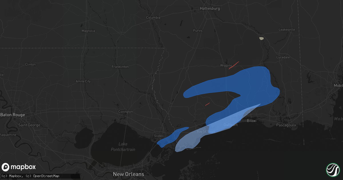Hail map in Carriere, MS on June 18, 2026
