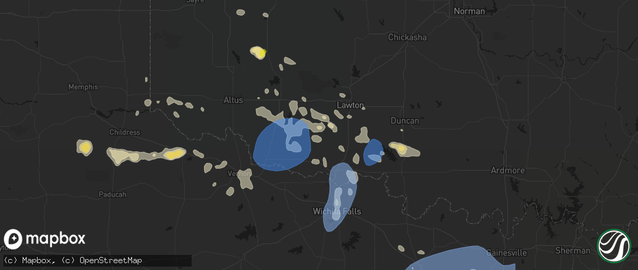 Hail map in Chattanooga, OK on June 18, 2026