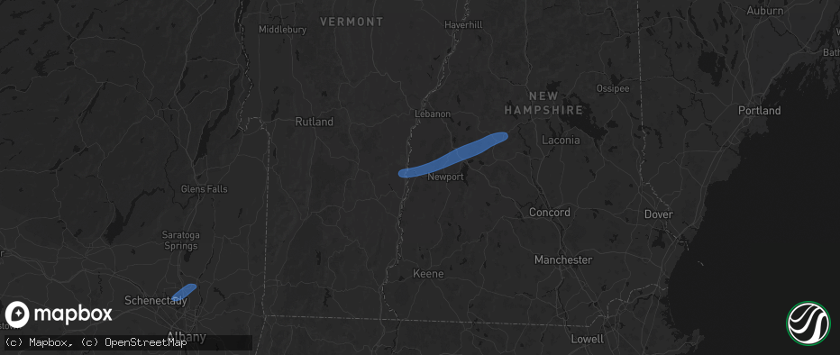 Hail map in Claremont, NH on June 18, 2026