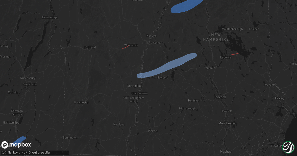 Hail map in Claremont, NH on June 18, 2026