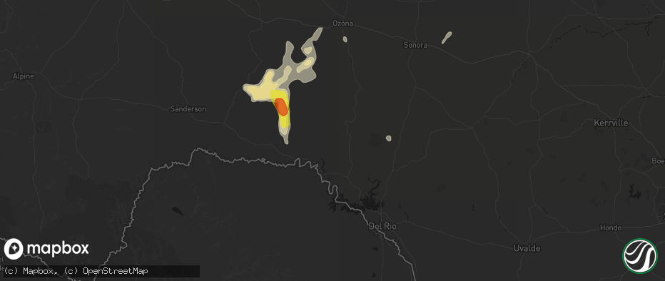 Hail map in Comstock, TX on June 18, 2026