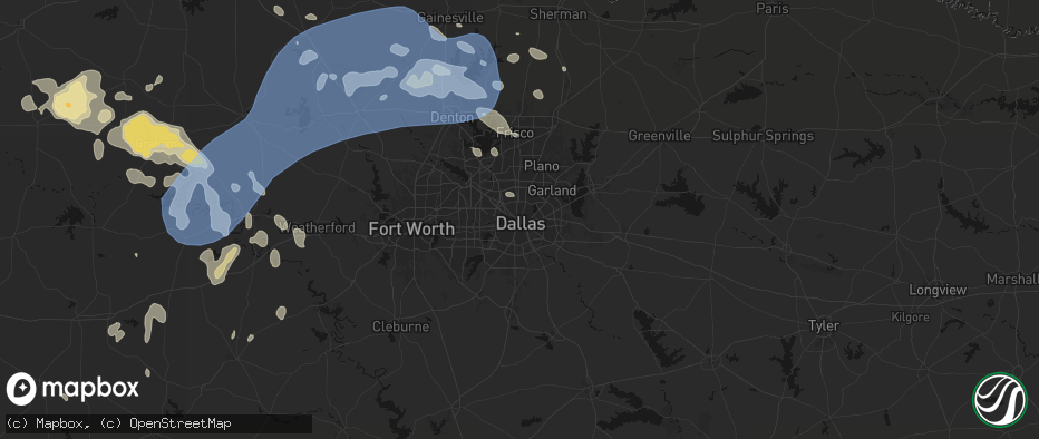 Hail map in Dallas, TX on June 18, 2026
