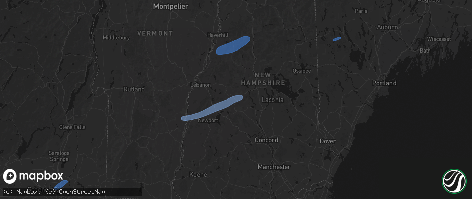 Hail map in Danbury, NH on June 18, 2026