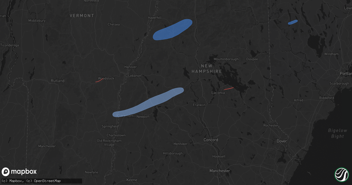 Hail map in Danbury, NH on June 18, 2026