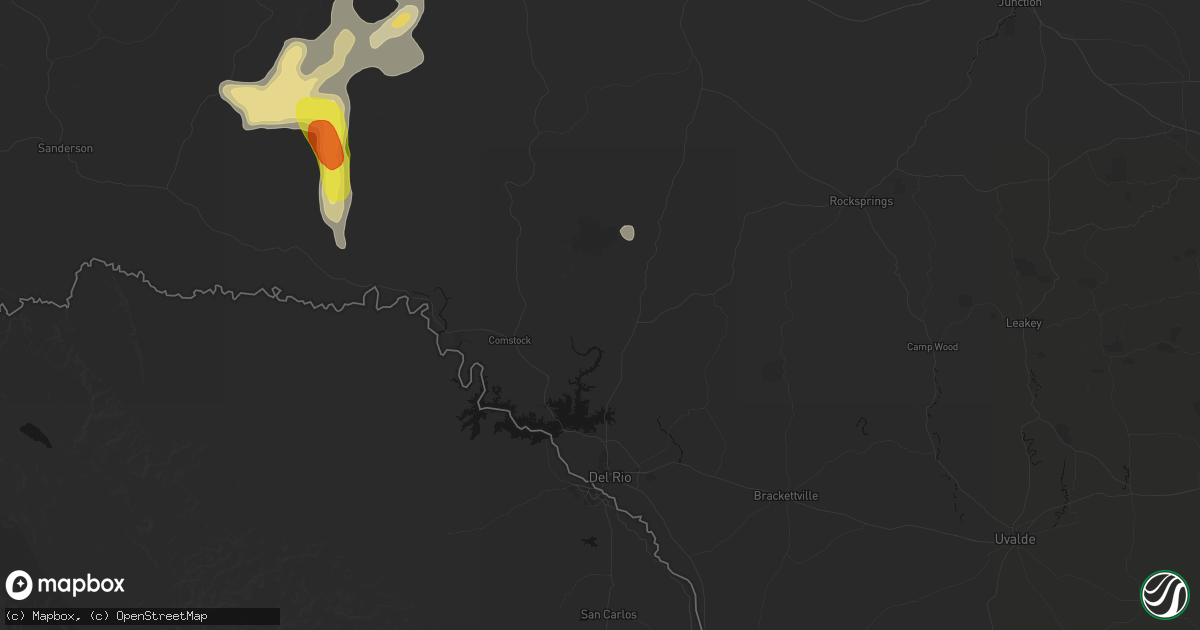 Hail map in Del Rio, TX on June 18, 2026