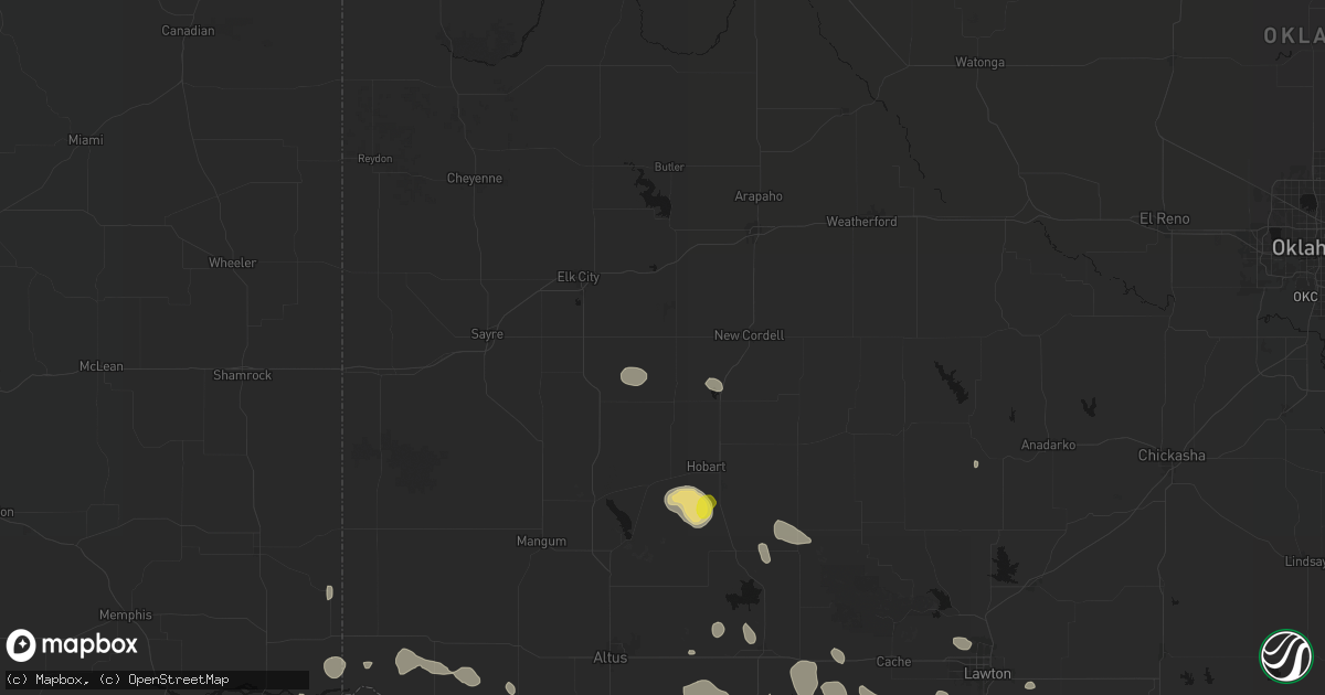 Hail map in Dill City, OK on June 18, 2026