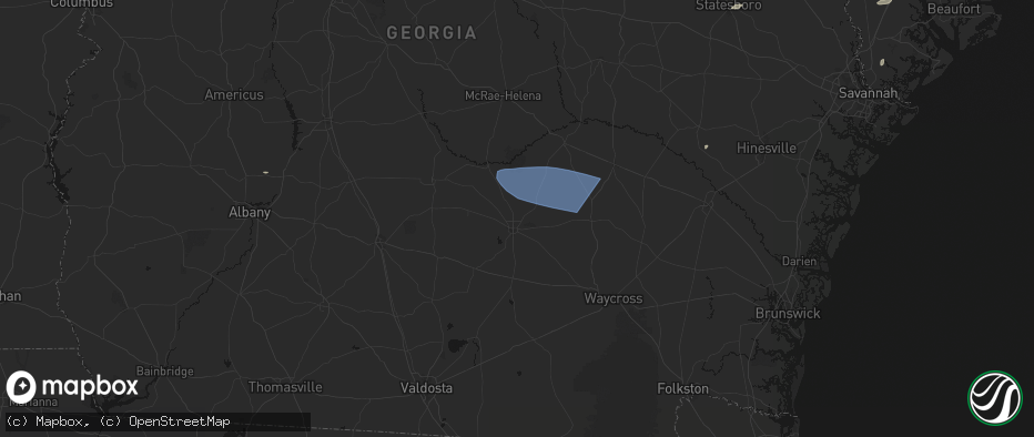 Hail map in Douglas, GA on June 18, 2026