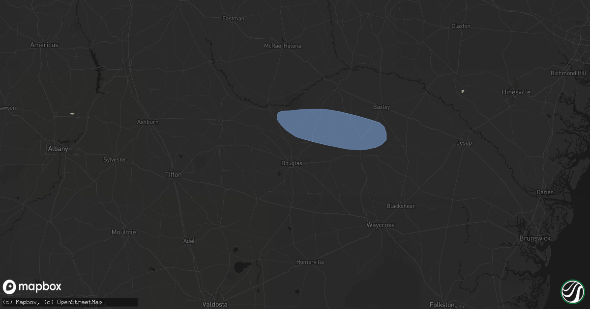 Hail map in Douglas, GA on June 18, 2026