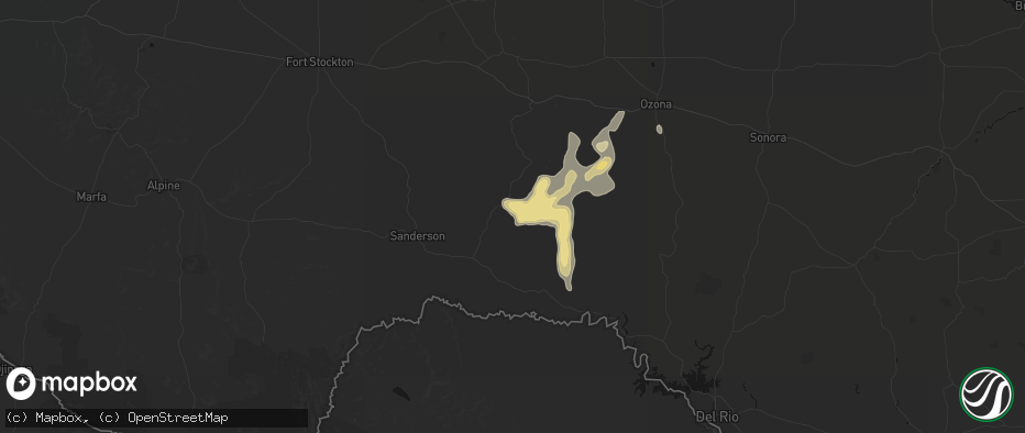 Hail map in Dryden, TX on June 18, 2026