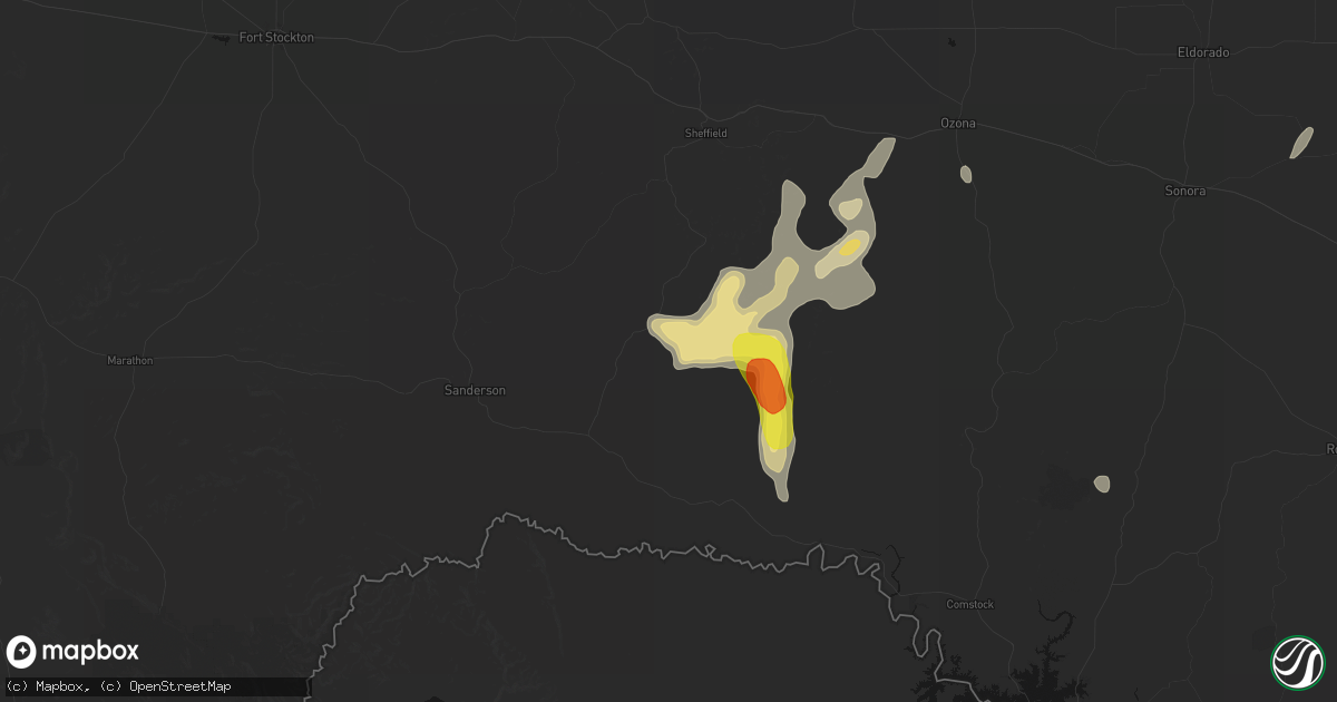 Hail map in Dryden, TX on June 18, 2026