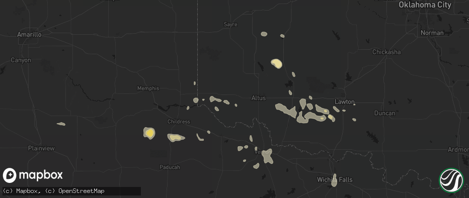 Hail map in Duke, OK on June 18, 2026