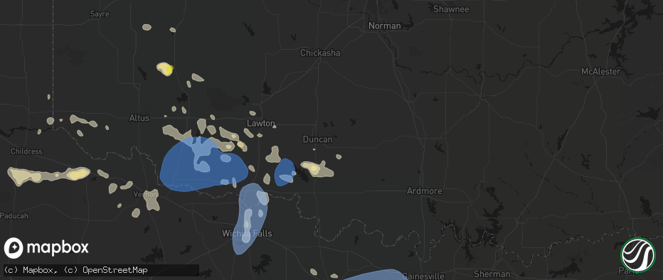 Hail map in Duncan, OK on June 18, 2026