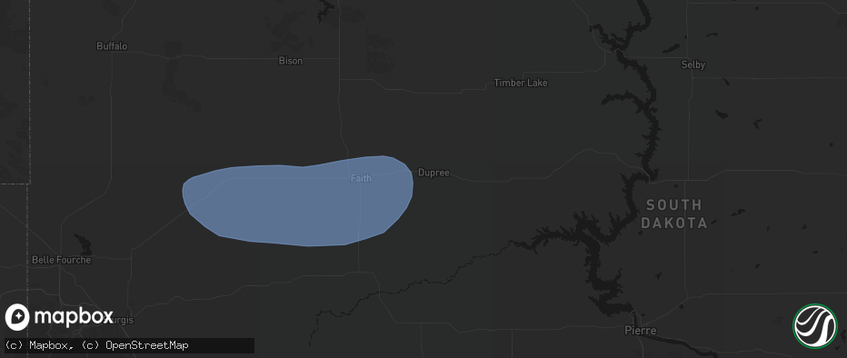 Hail map in Dupree, SD on June 18, 2026