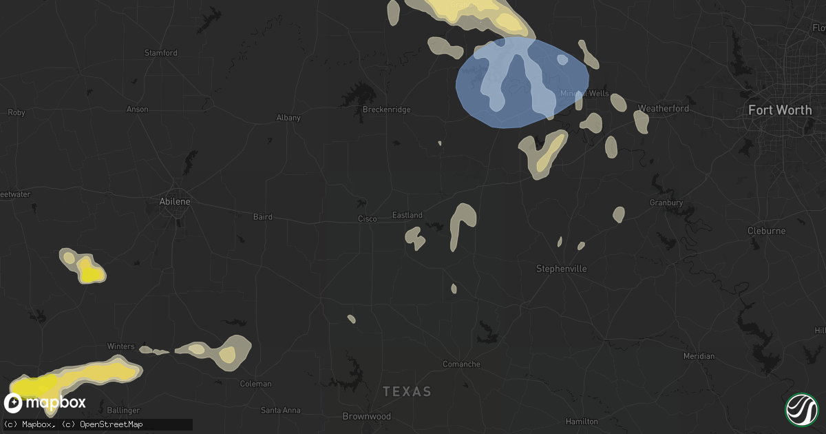 Hail map in Eastland, TX on June 18, 2026
