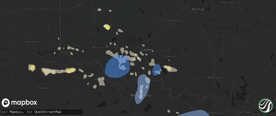 Hail map in Faxon, OK on June 18, 2026