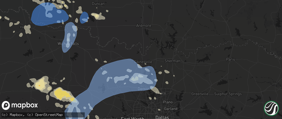 Hail map in Gainesville, TX on June 18, 2026