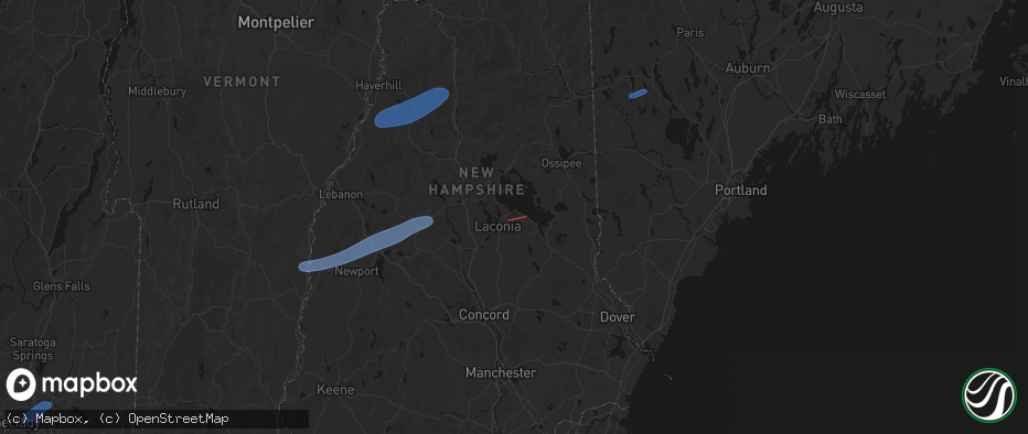 Hail map in Gilford, NH on June 18, 2026