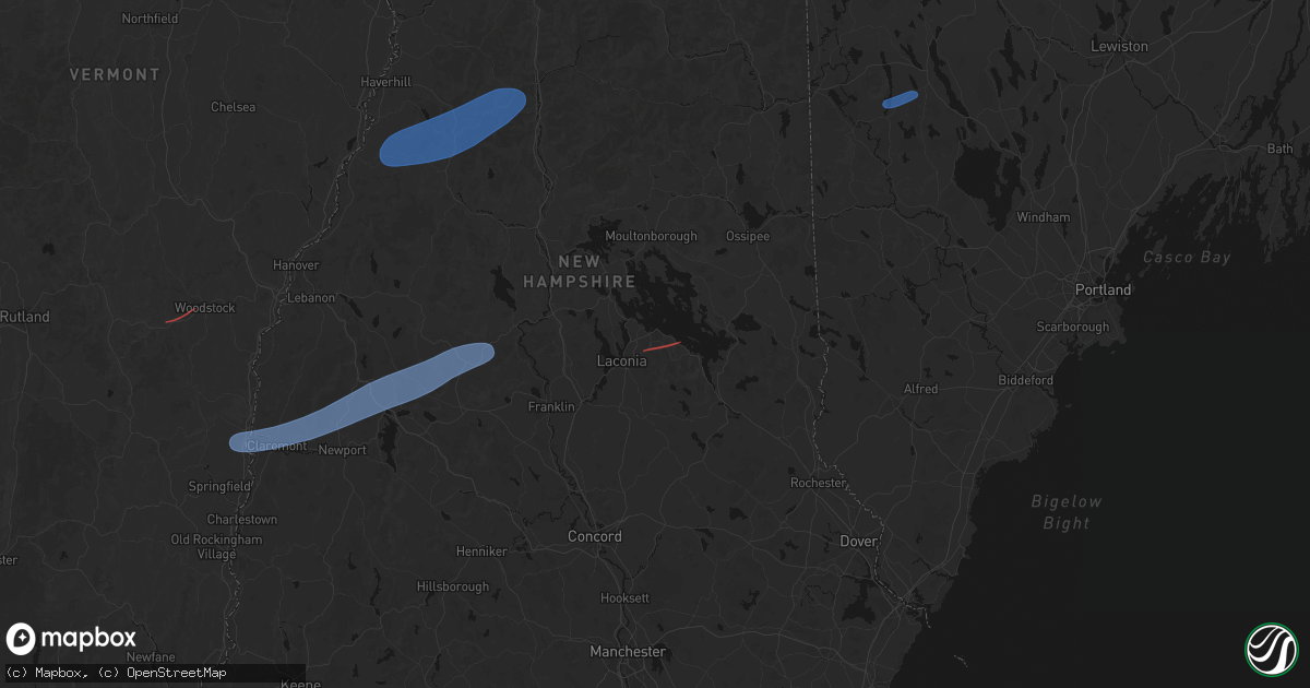Hail map in Gilford, NH on June 18, 2026