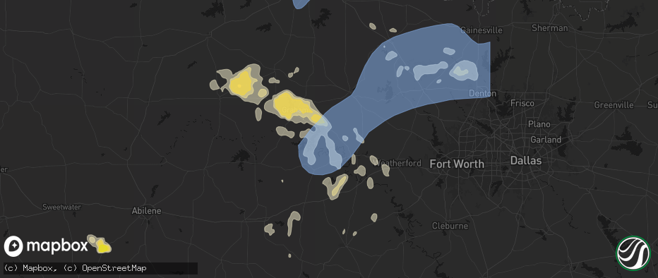 Hail map in Graford, TX on June 18, 2026