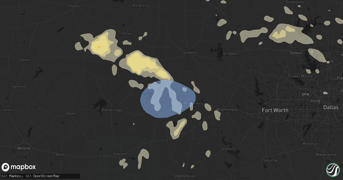 Hail map in Graford, TX on June 18, 2026