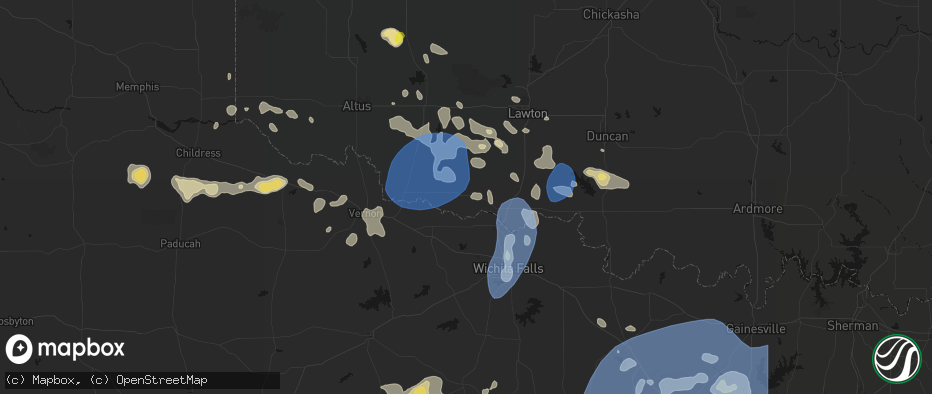 Hail map in Grandfield, OK on June 18, 2026
