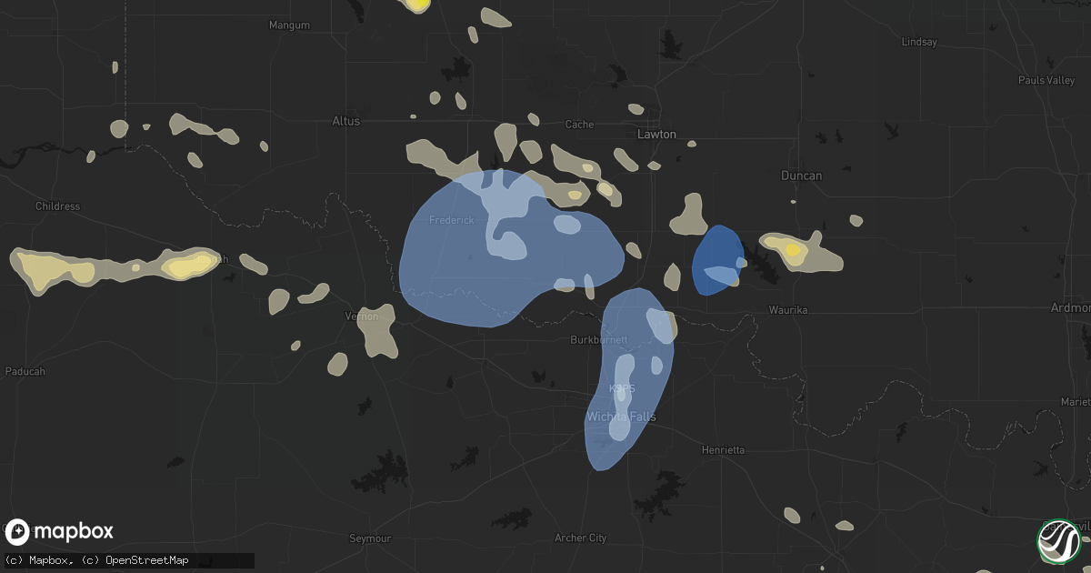 Hail map in Grandfield, OK on June 18, 2026