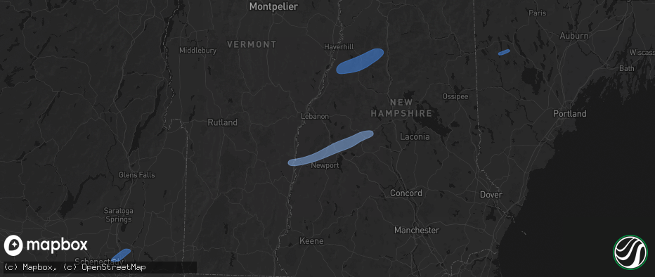 Hail map in Grantham, NH on June 18, 2026