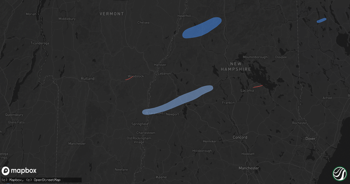 Hail map in Grantham, NH on June 18, 2026