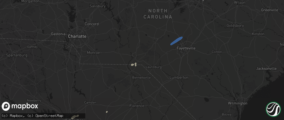 Hail map in Hamlet, NC on June 18, 2026