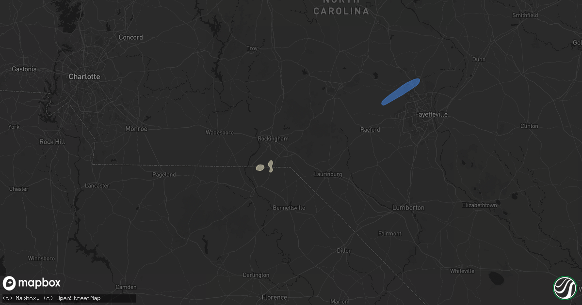 Hail map in Hamlet, NC on June 18, 2026