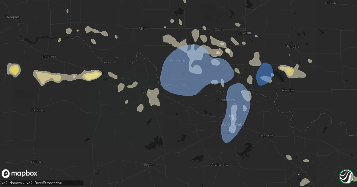 Hail map in Harrold, TX on June 18, 2026