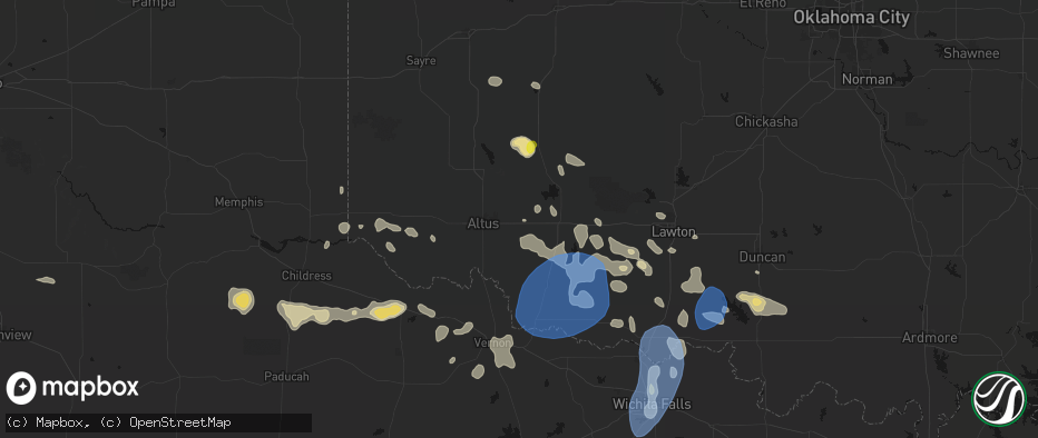 Hail map in Headrick, OK on June 18, 2026