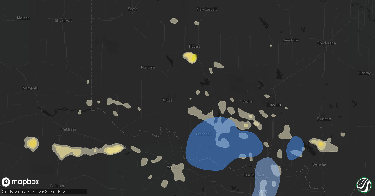Hail map in Headrick, OK on June 18, 2026