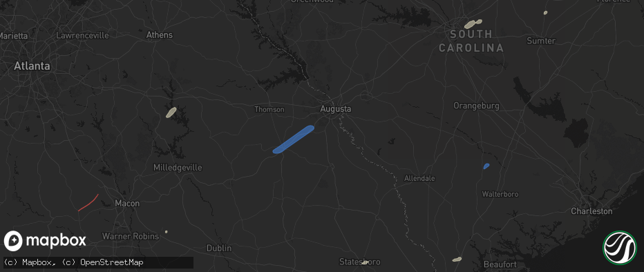 Hail map in Hephzibah, GA on June 18, 2026