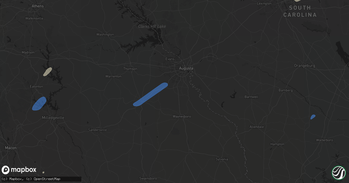 Hail map in Hephzibah, GA on June 18, 2026