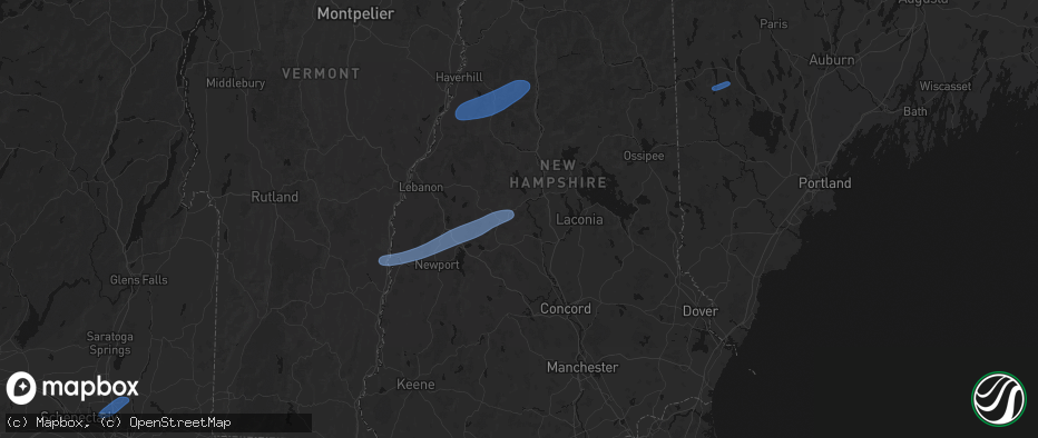 Hail map in Hill, NH on June 18, 2026