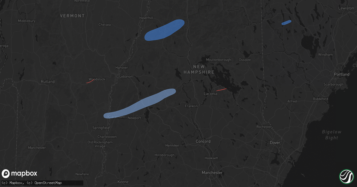 Hail map in Hill, NH on June 18, 2026