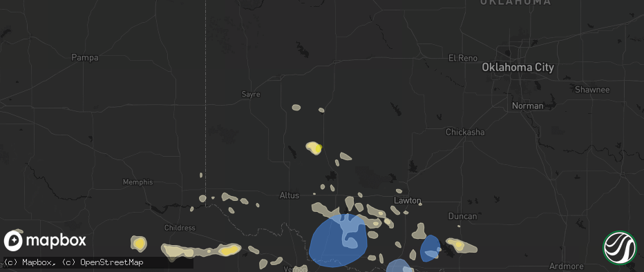 Hail map in Hobart, OK on June 18, 2026