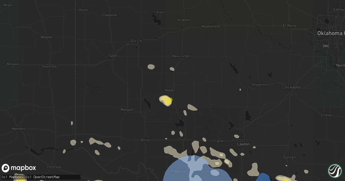 Hail map in Hobart, OK on June 18, 2026