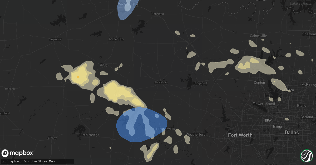 Hail map in Jacksboro, TX on June 18, 2026