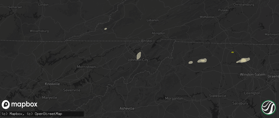 Hail map in Johnson City, TN on June 18, 2026