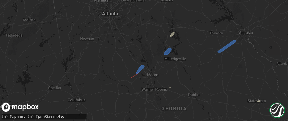 Hail map in Juliette, GA on June 18, 2026