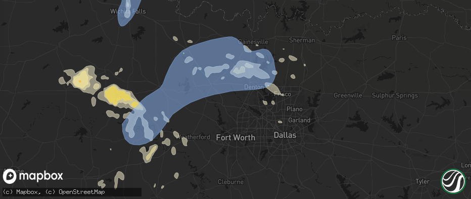 Hail map in Justin, TX on June 18, 2026