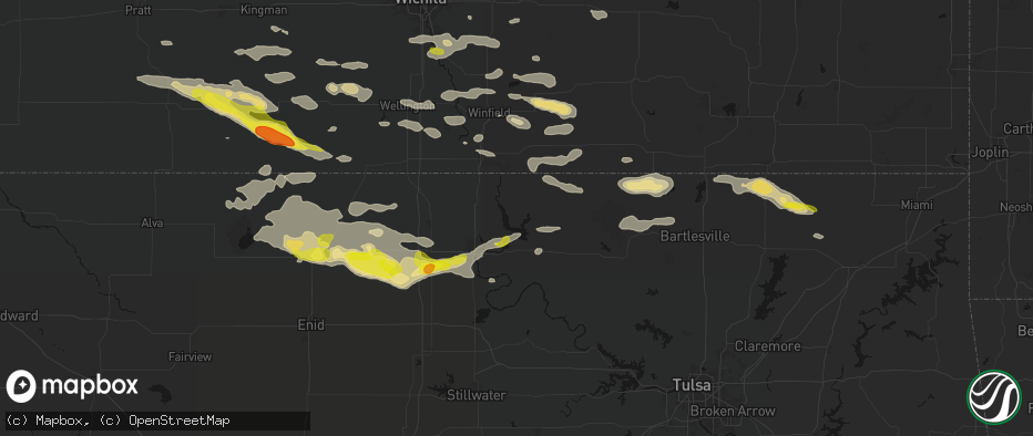 Hail map in Kaw City, OK on June 18, 2026