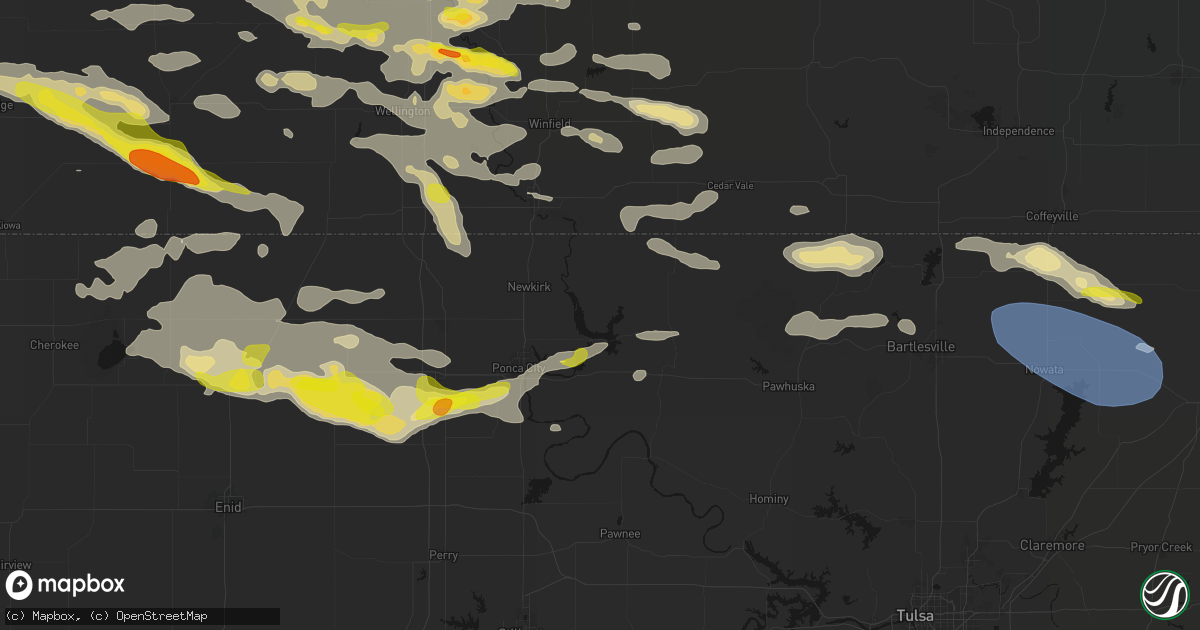 Hail map in Kaw City, OK on June 18, 2026