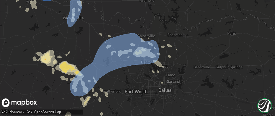 Hail map in Krum, TX on June 18, 2026