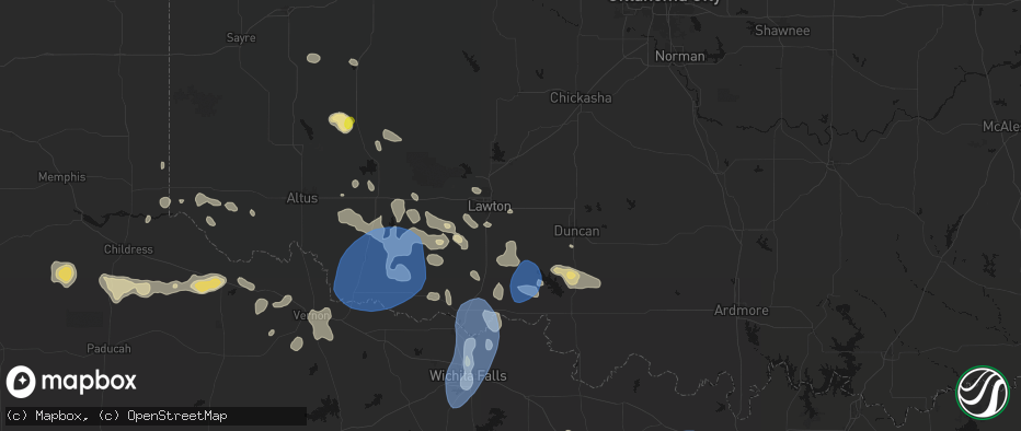 Hail map in Lawton, OK on June 18, 2026